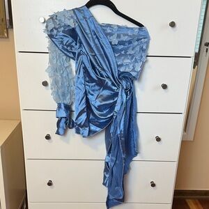 SHEIN Blue Off-Shoulder Top with Floral Details